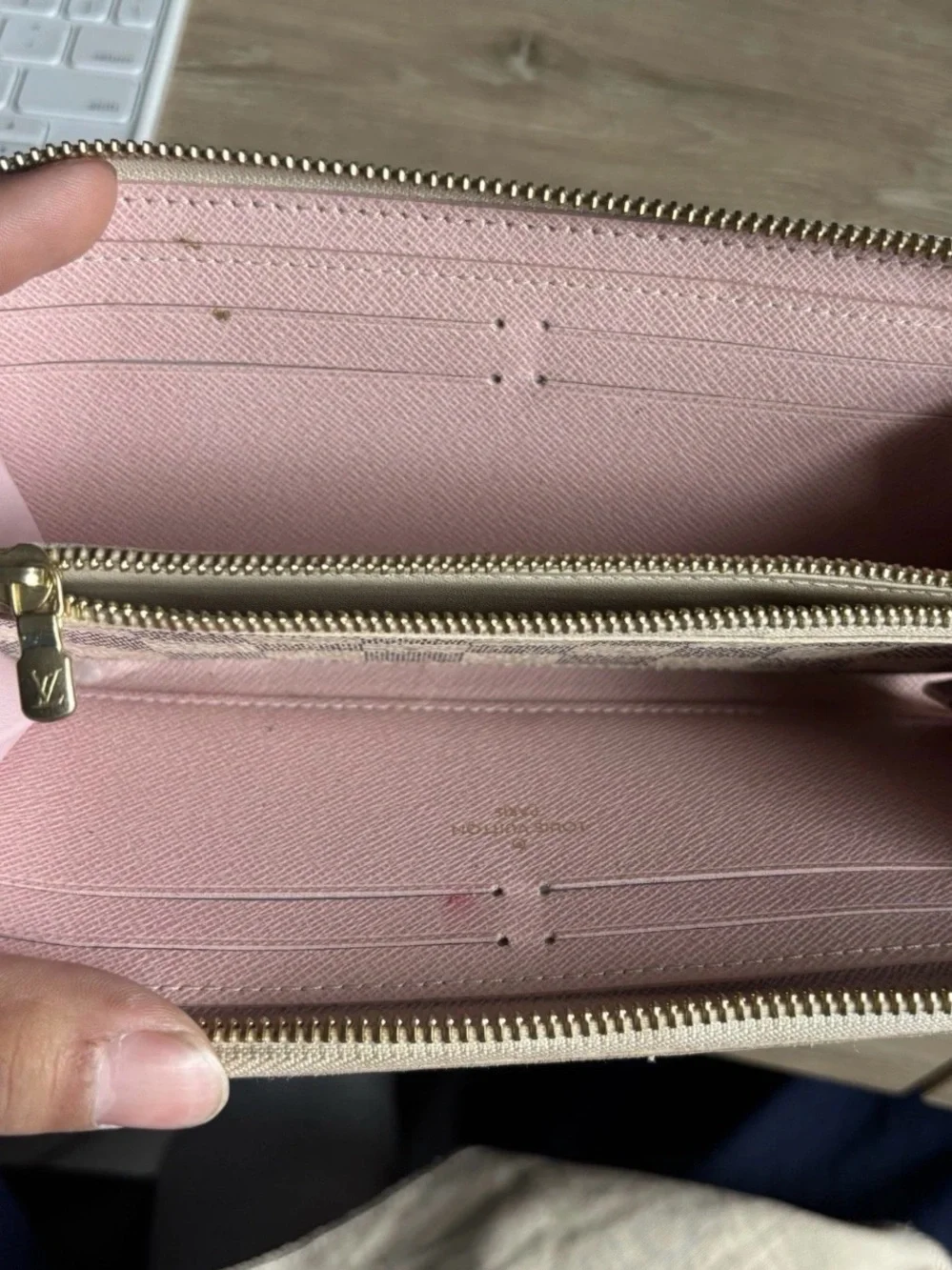 Louis Vuitton Damier Azur Zippy Zip Around Long Wallet White Pink Inner